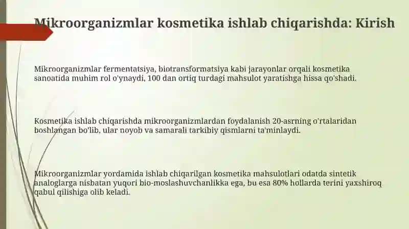 Mikroorganizmlar kosmetika ishlab chiqarishda 3
