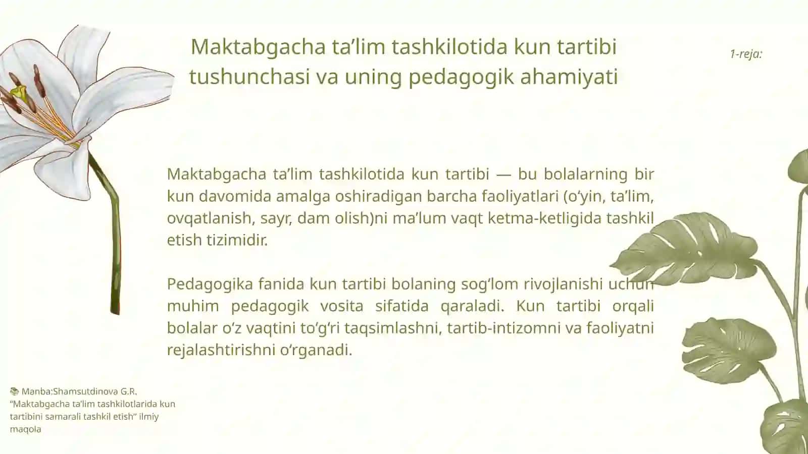 Maktabgacha taʼlim tashkilotida bolalarni kun tartibini rejalashtirish. 3
