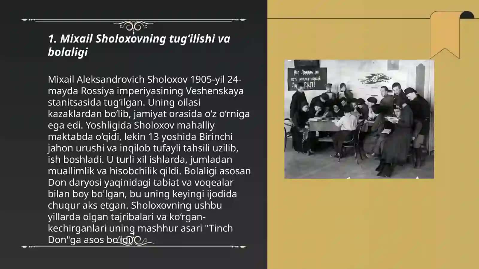 M sholoxov hayoti va ijodi 3