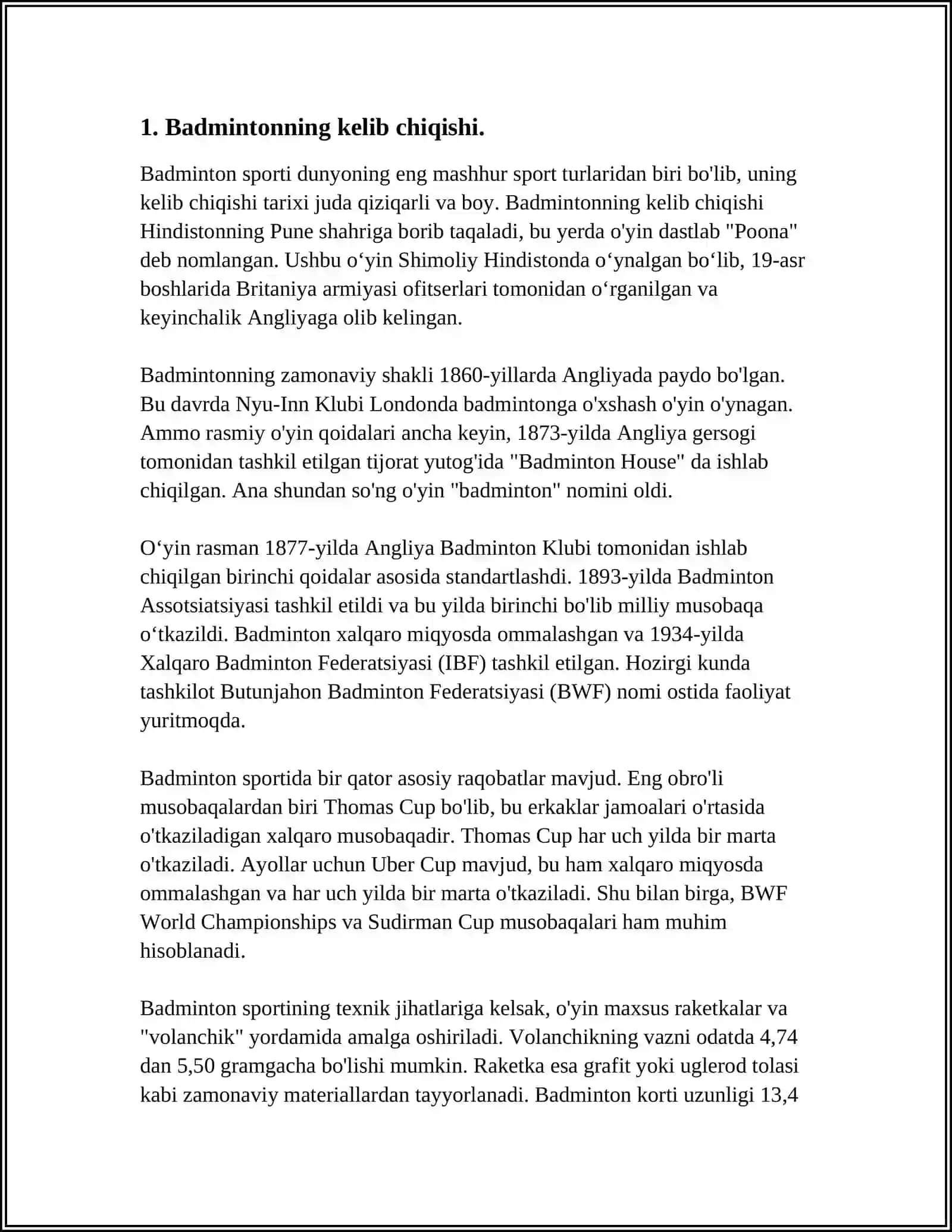 BADMINTON SPORT TURINING KELIB CHIQISHI VA RIVOJLANISHI TARIXI 3