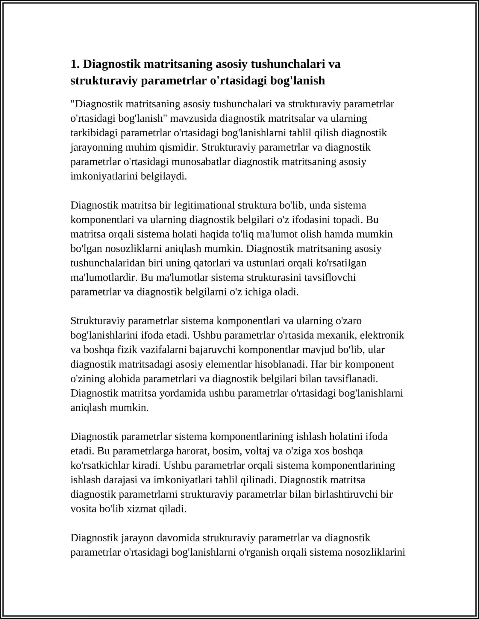 STRUKTURAVIY VA DIAGNOSTIK PARAMETRLARNING DIAGNOSTIK MATRITS ALOQALARI 3