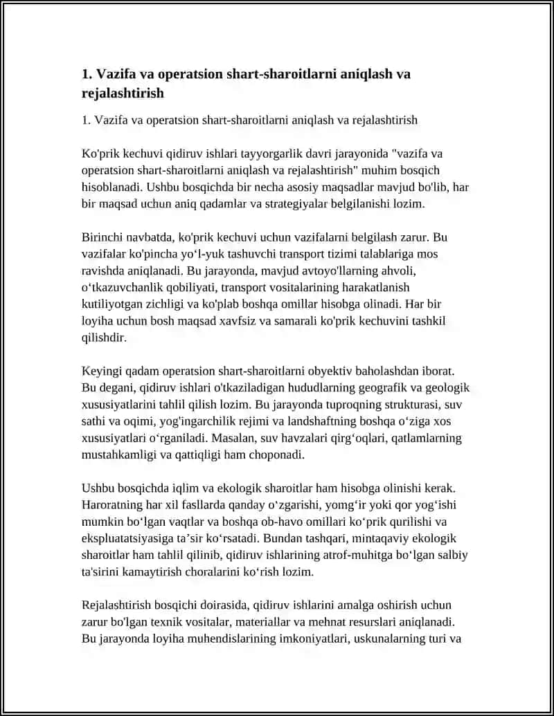 KO'PRIK KECHUVLARI QIDIRUV ISHLARINI TAYYORGARLIK DAVRI 3