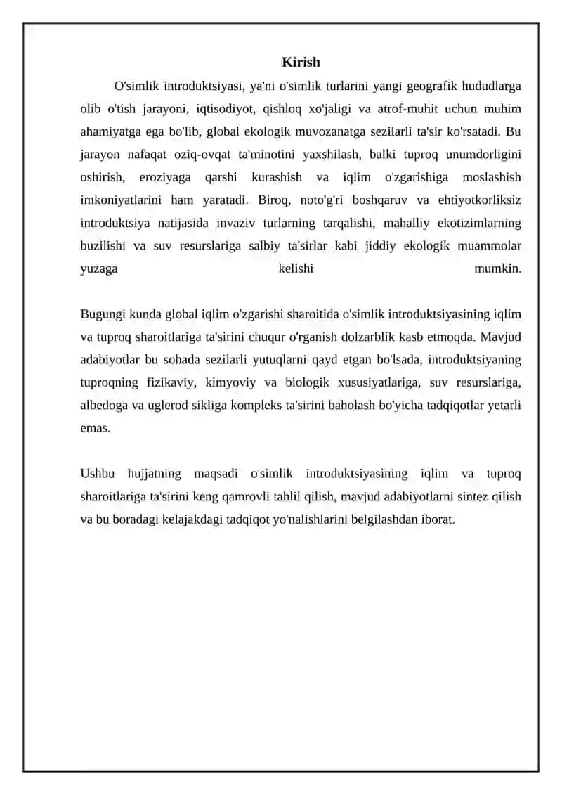 O'simliklar introduksiyasining iqlim va tuproq sharoitiga ta'siri 3