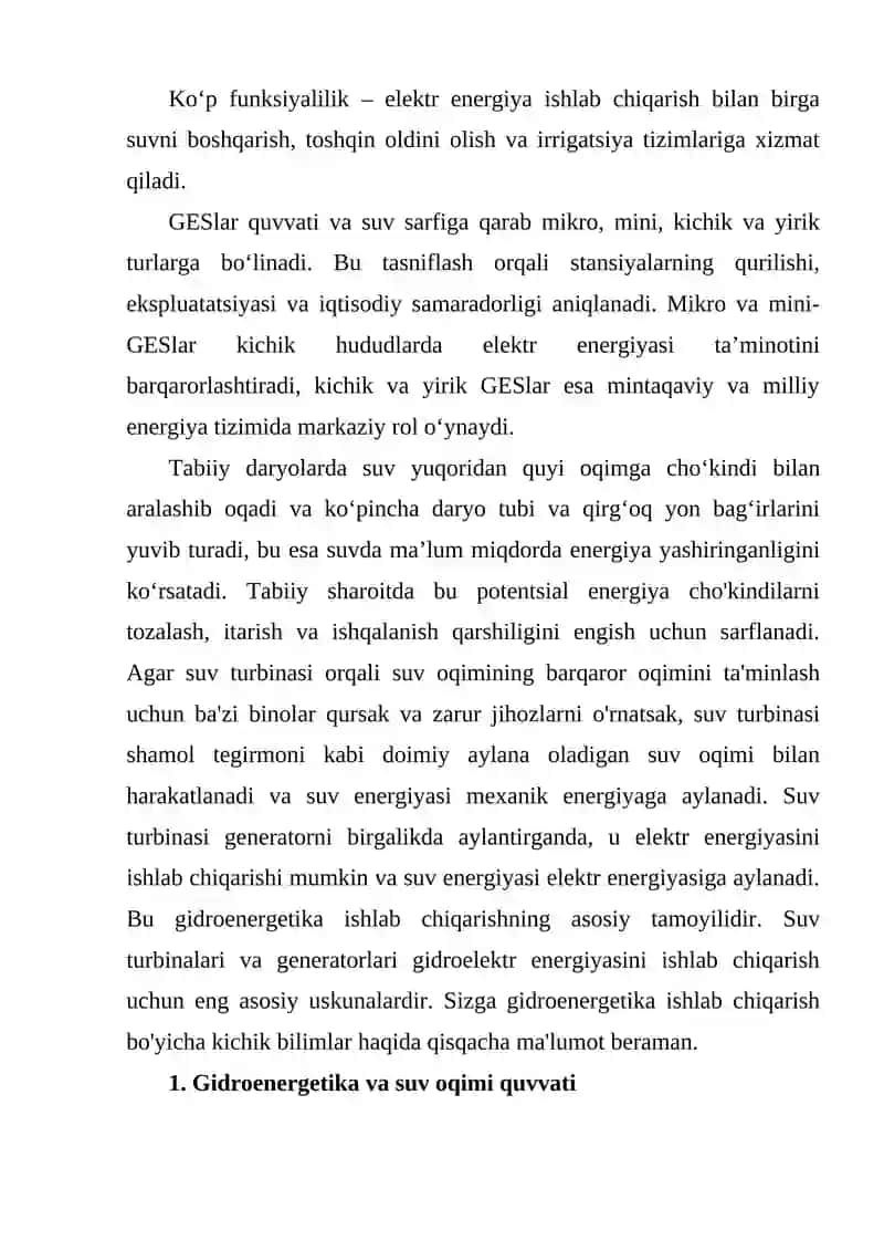 GIDROENERGETIKANING DUNYO ENERGETIKA TIZIMIDAGI O‘RNI VA QAYTA TIKLANUVCHI ENERGIYA MANBALARI ORASIDAGI MAVQEYI 3