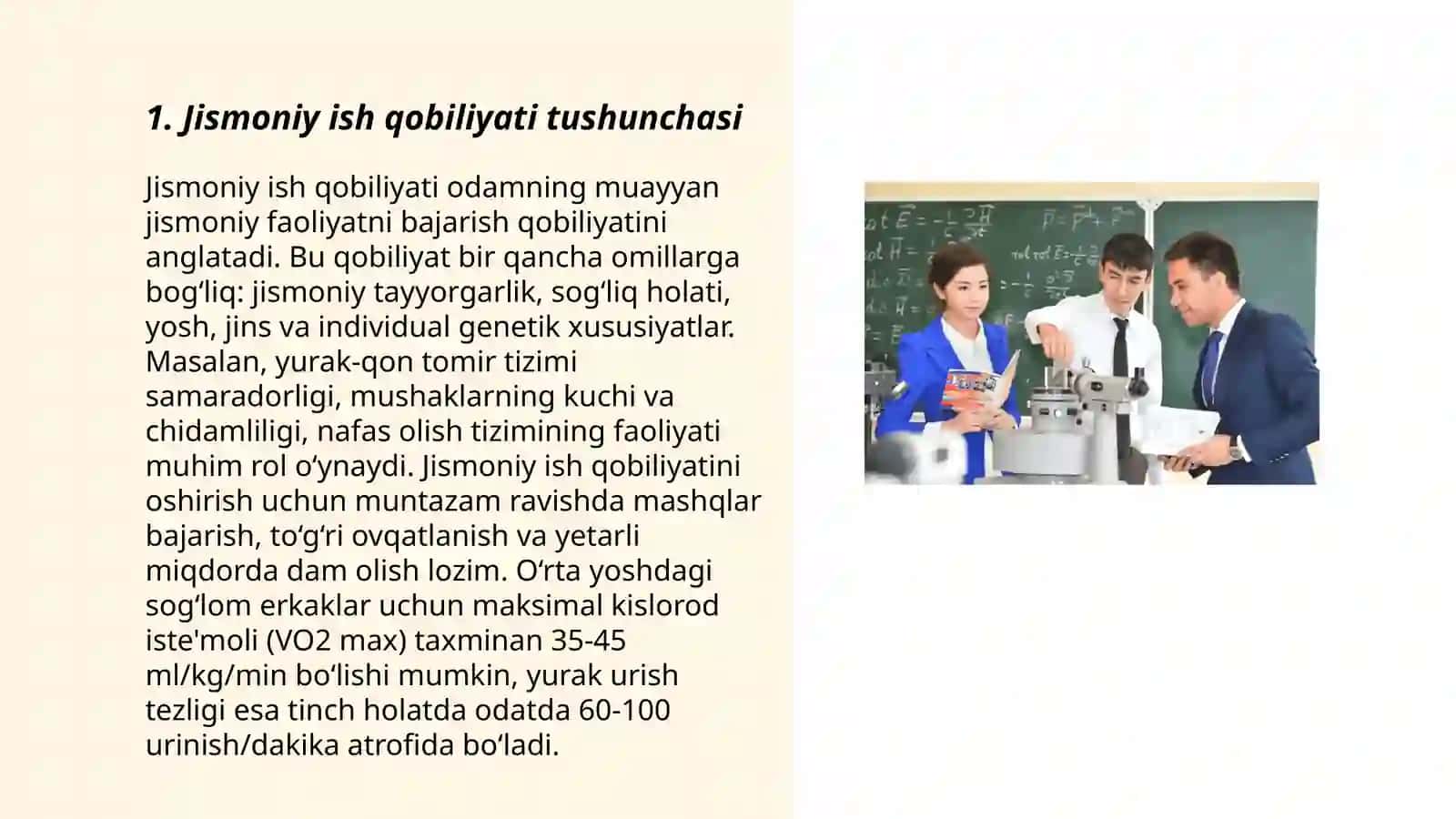 Jismoniy ish qobilyatini koslarodni maksimal iste'moli körsatkichi böyicha baholash 3