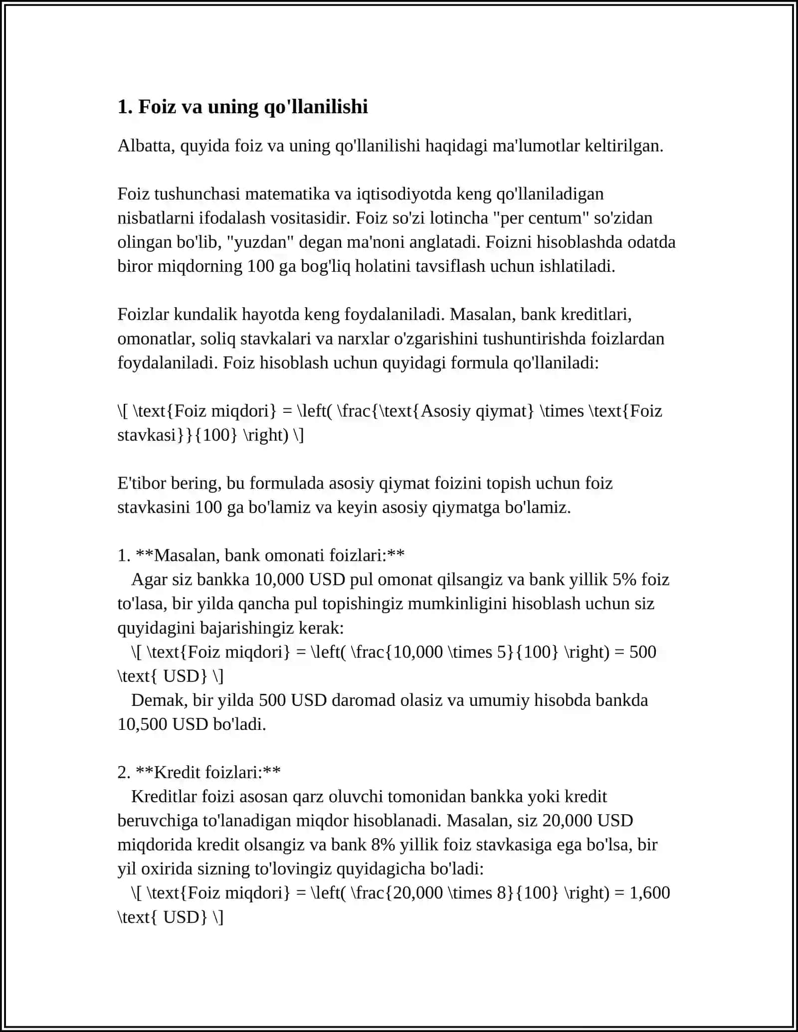BANDLIK, PROCENT VA PULNING UMUMIY TEORIYASI 3