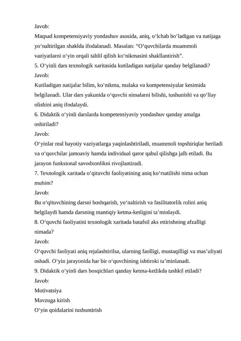 Didaktik oʻyinli darslarining texnologik xaritasi. 3