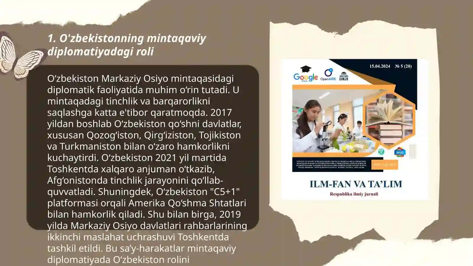 O'zbekistonning Markaziy Osiyoda tinchlik va barqarorlikni ta‘minlashdagi o‘rni 3