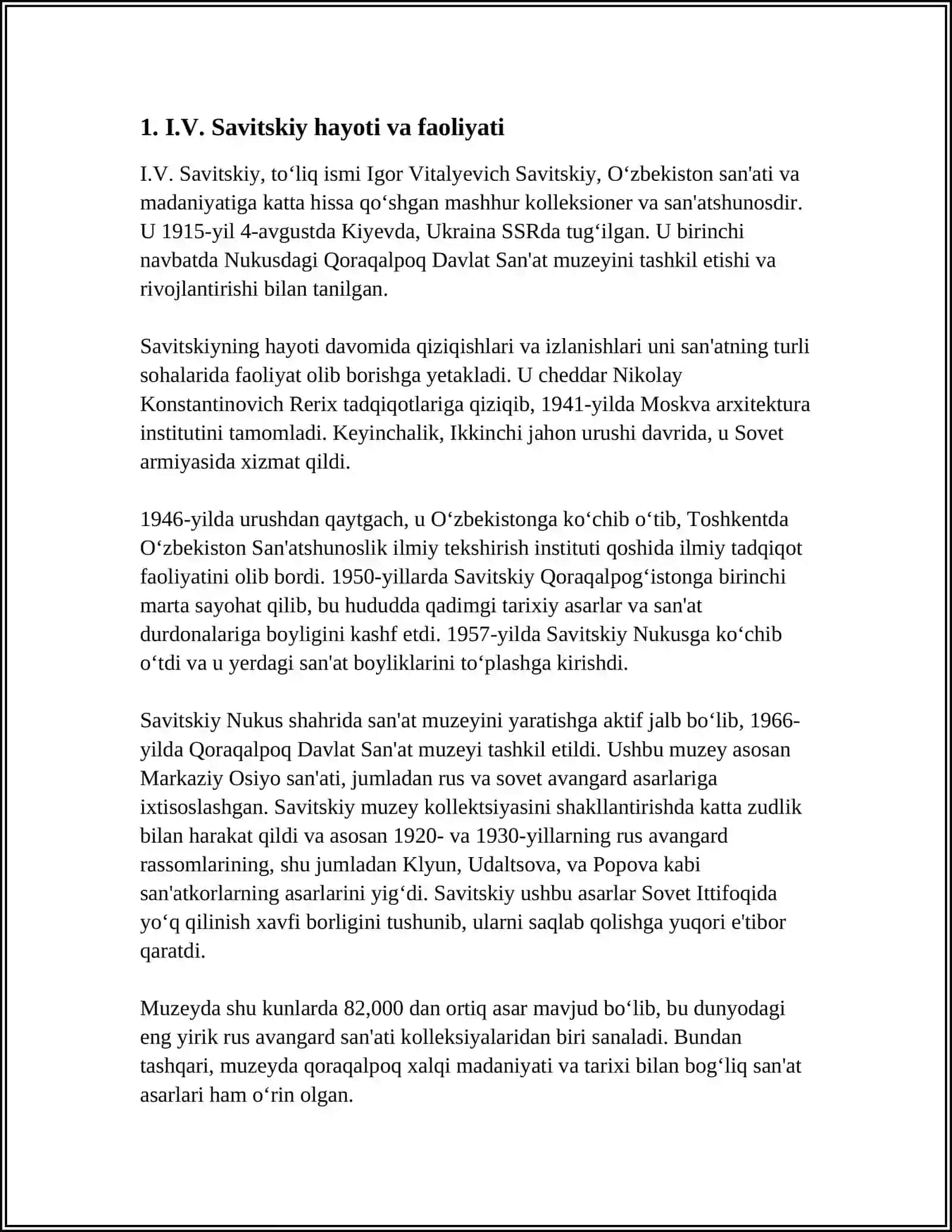 I.V. SAVITSKIY NOMINATION QORAQALPOG'ISTON DAVLAT SAN'AT MUZEYI 2024-2025-o'quv yili 3