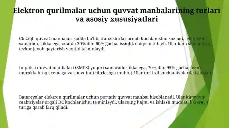 Elektron qurulmalarning elektir taminot manbalari ishlash prinsipilarini taxlil qilish 3