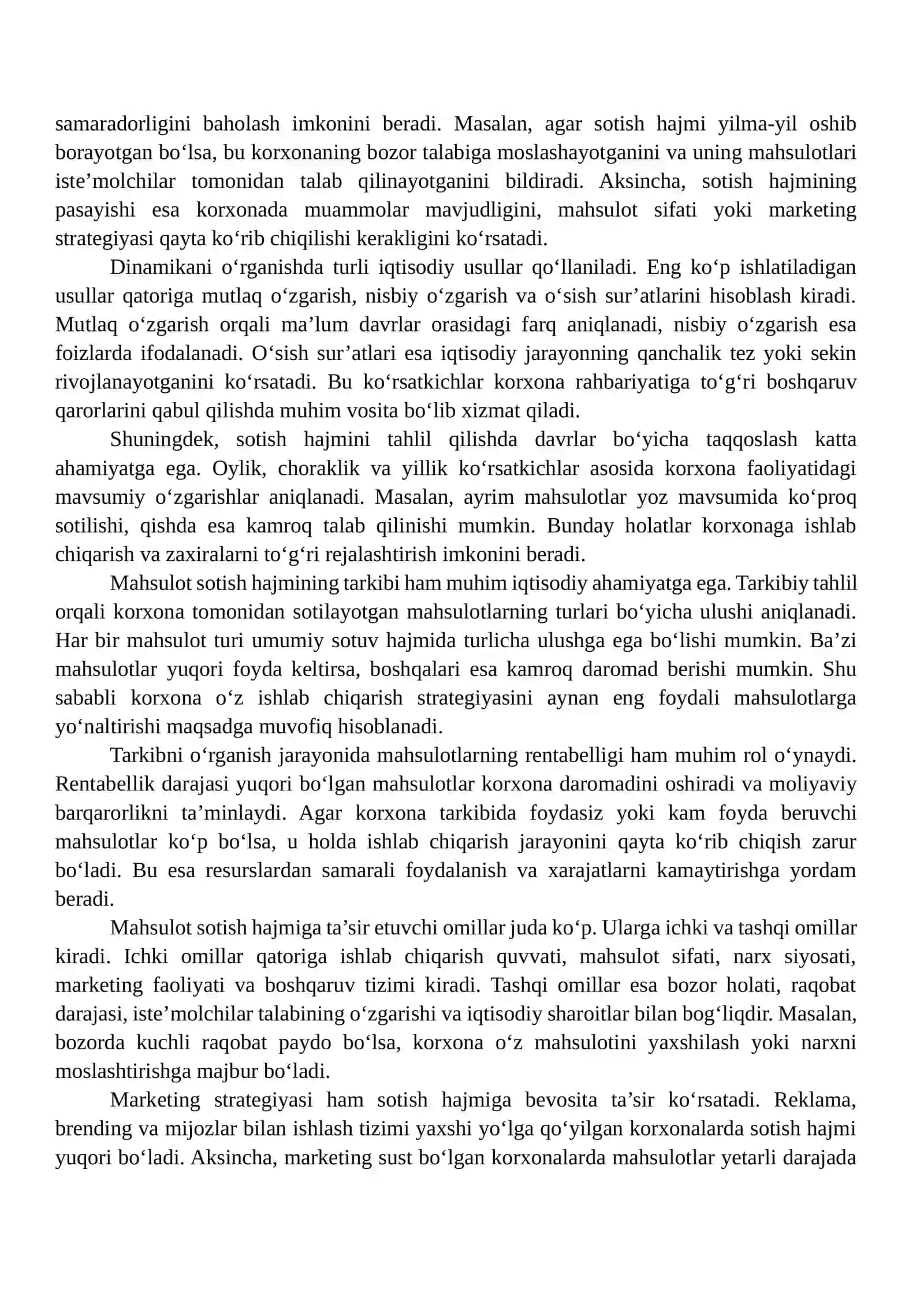 Mahsulot sotish hajmining dinamikasi va tarkibi 3