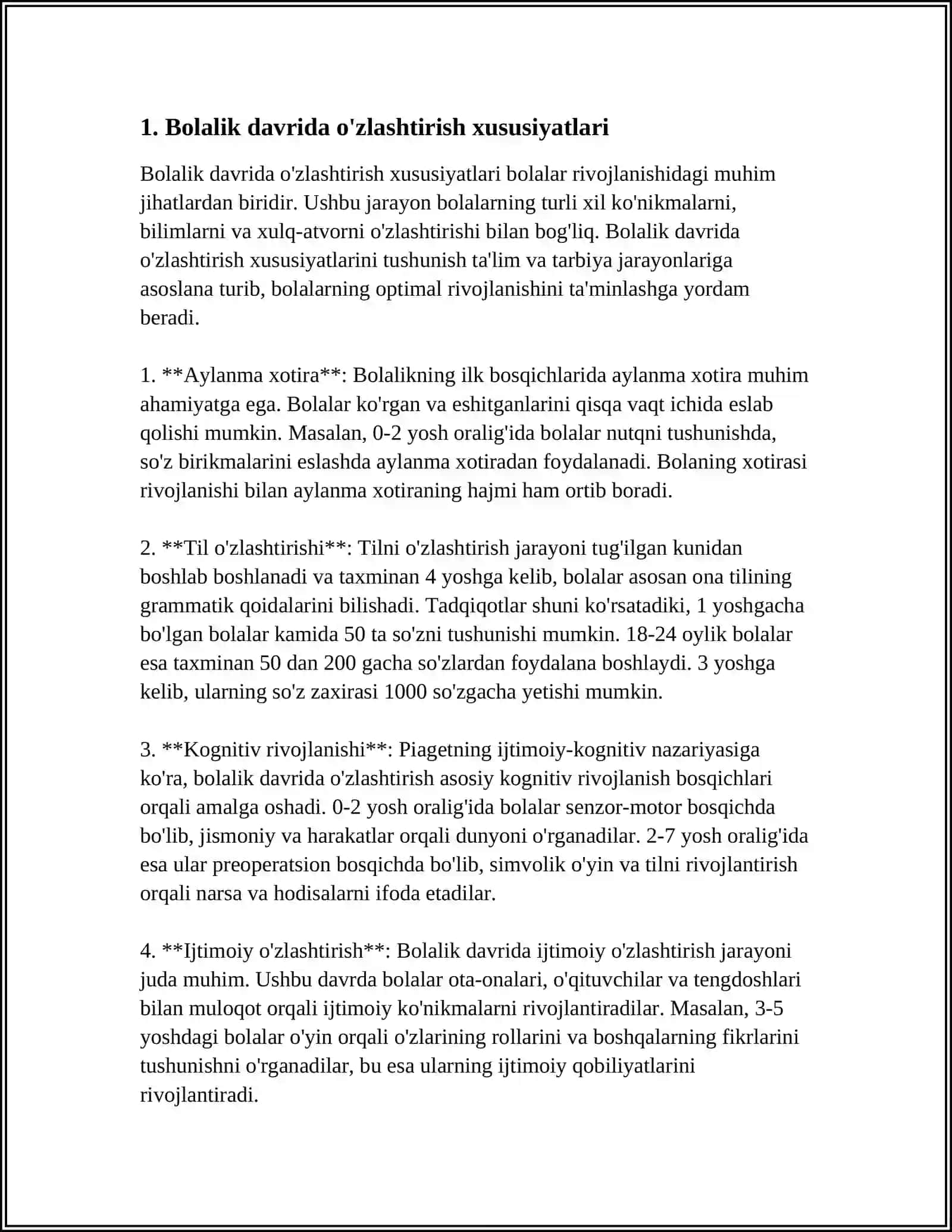 MUSTAQIL ISH Mavzu: TURLI YOSH DAVRLARIDA ÓZLASHTIRISH XUSUSIYATLARI 3