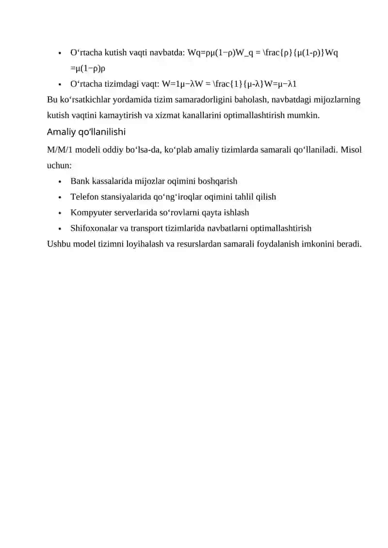 Oddiy navbat tizimlari va M/M/1 modeli 3