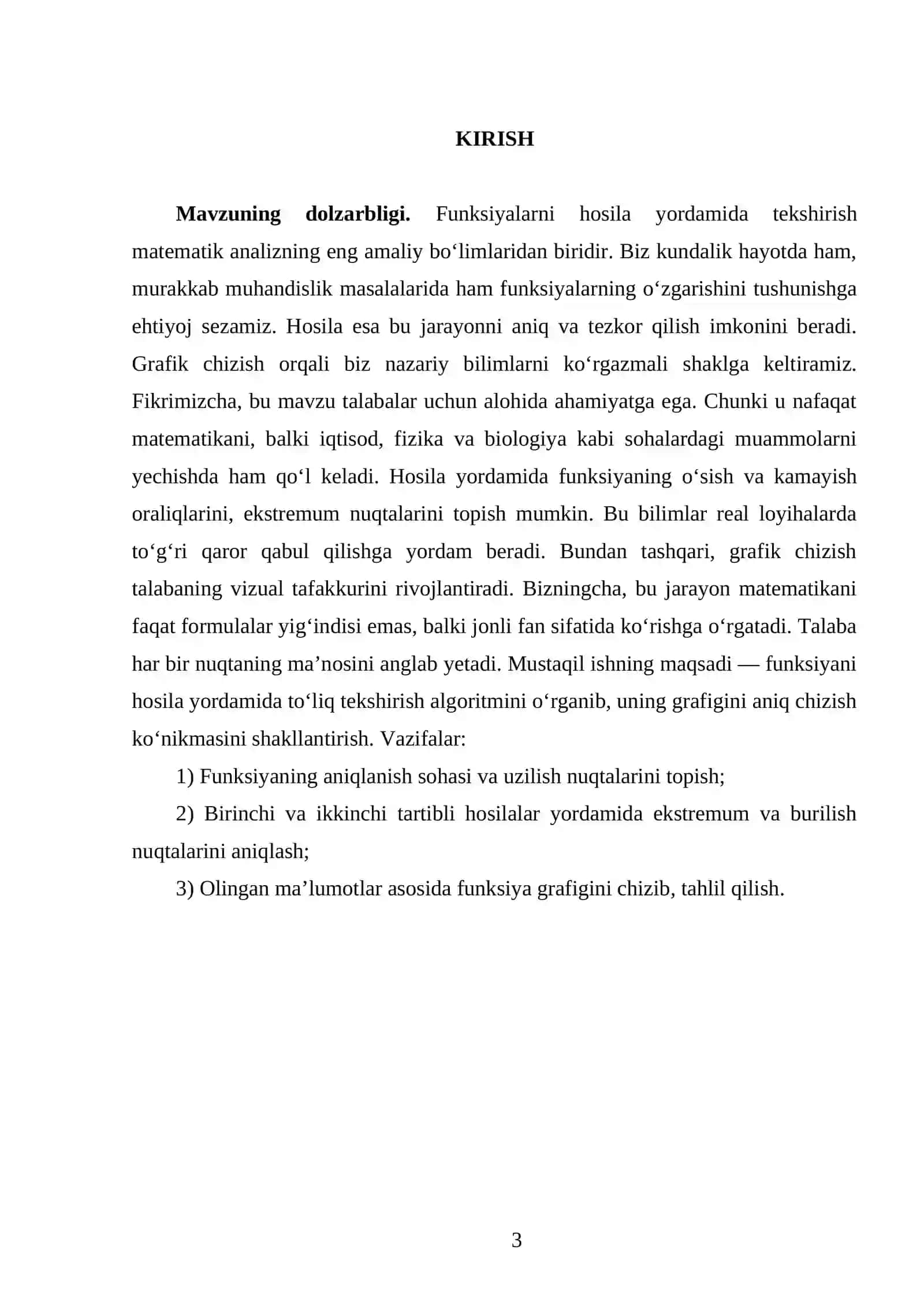 Funksiyani hosila yordamida to`la tekshirish va uning grafigini chizish 3
