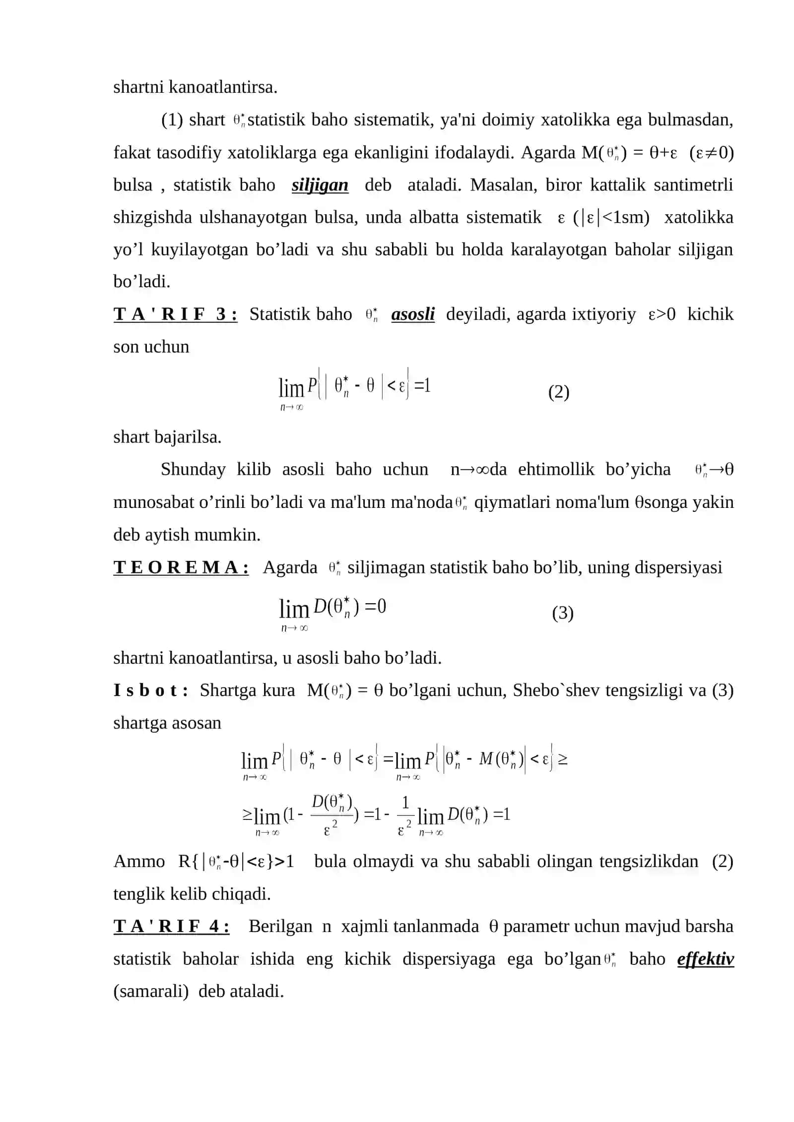 Taqsimot parametrlarining statistik baholarining matematik modellari 3