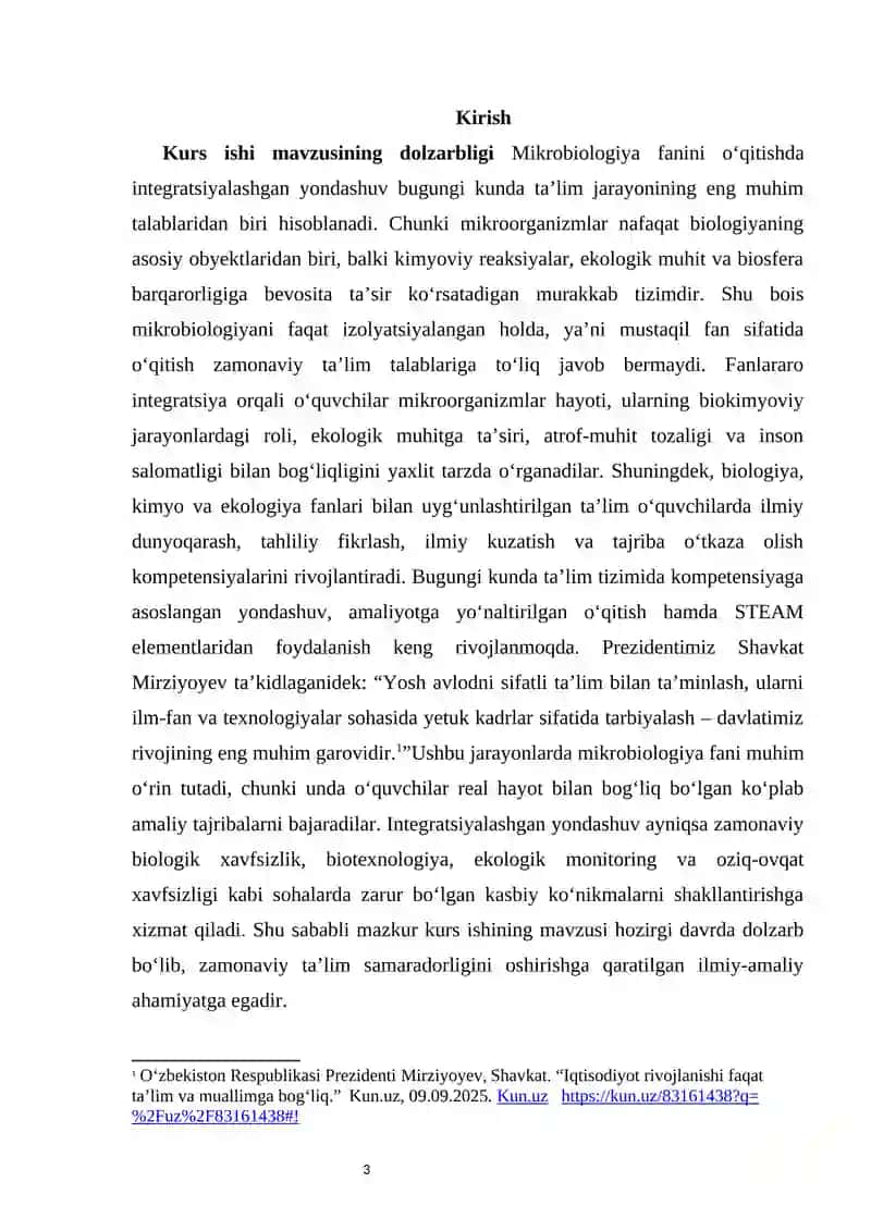 MIKROBIOLOGIYANI O‘QITISHDA INTEGRATSIYALASHGAN YONDASHUV (BIOLOGIYA, KIMYO, EKOLOGIYA BILAN) 3