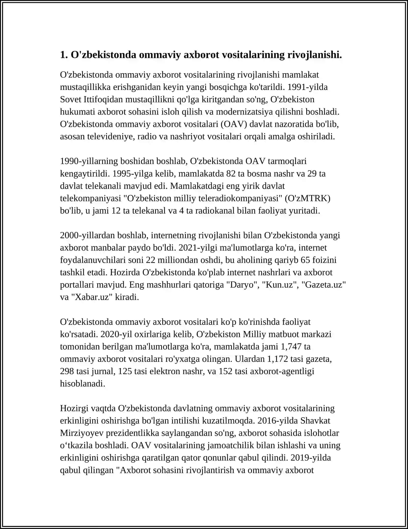 O'zbekistonda Omaviy Axbarot Vositalari Faoliyati 3