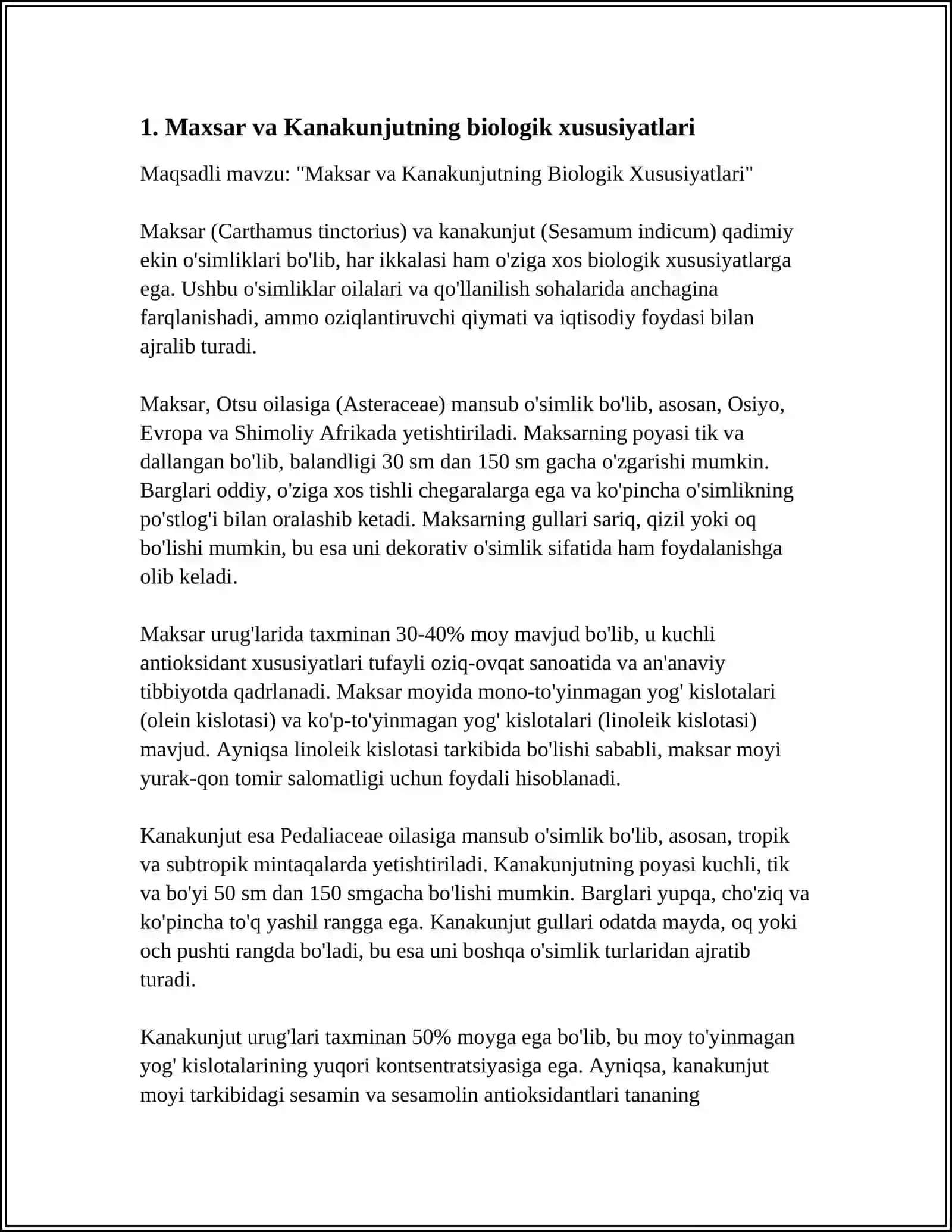 MAXSAR VA KANAKUNJUT MORFOLOGIYASI, BIOLOGIYASI VA YETISHTIRISH TEXNOLOGIYASI 3
