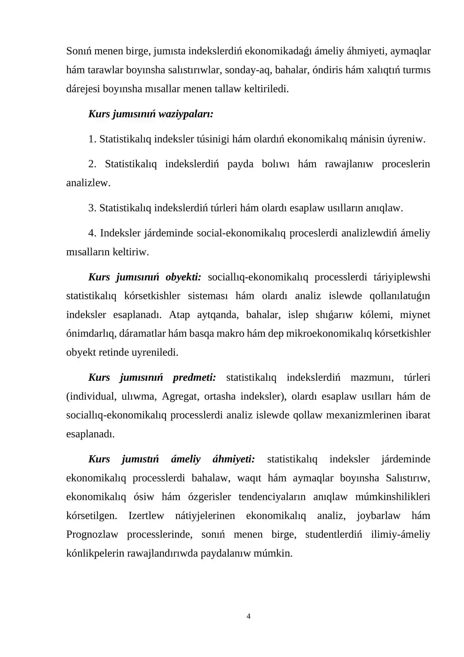 Statistikalik indeksi túrleri hám oniń proceslerdi social-ekonomikaliq analizlewdegi a’hmiyeti 3