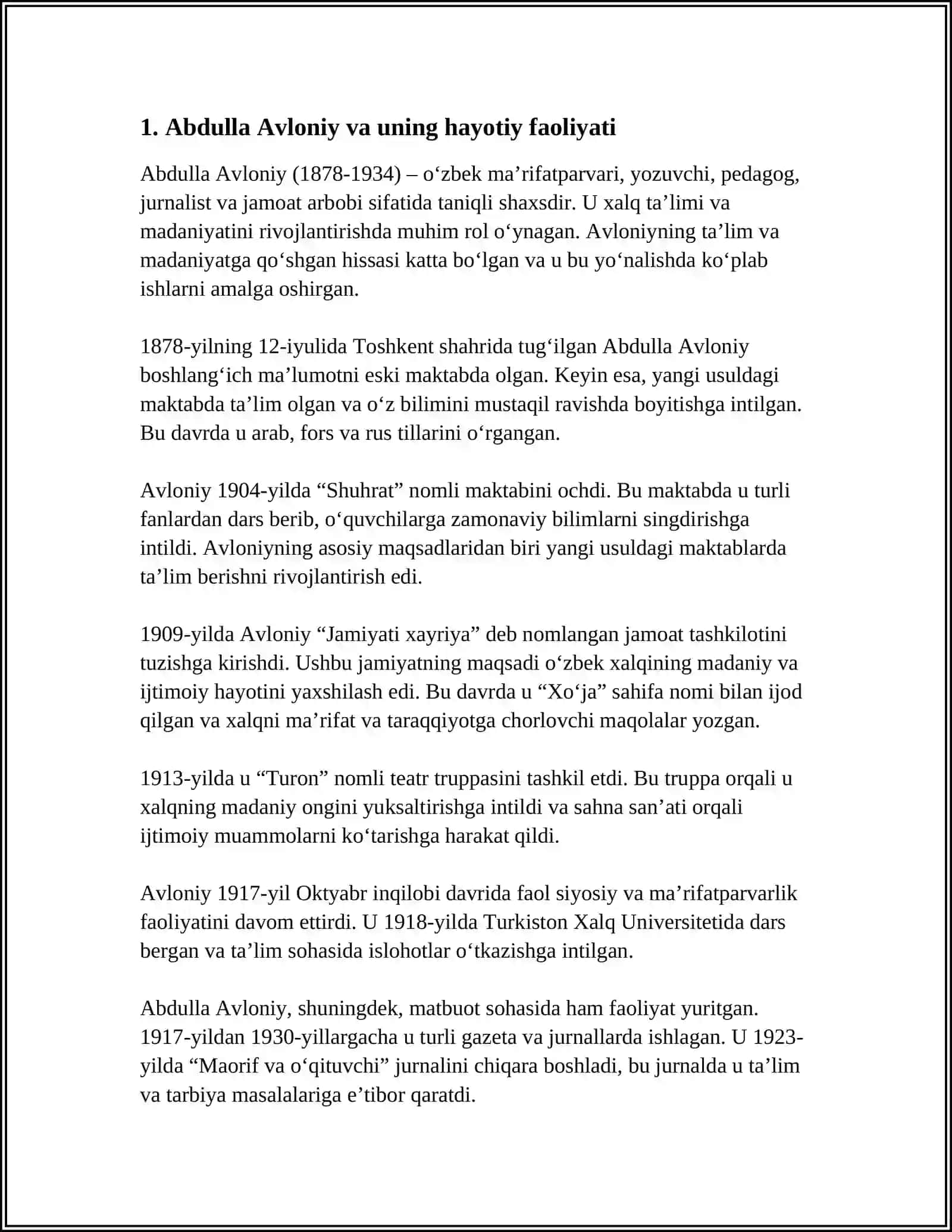 ABDULLA AVLONIYNING KOMIL INSON HAQIDAGI QARASHLARI MAVZUSIDA ESSE TAYYORLASH 3