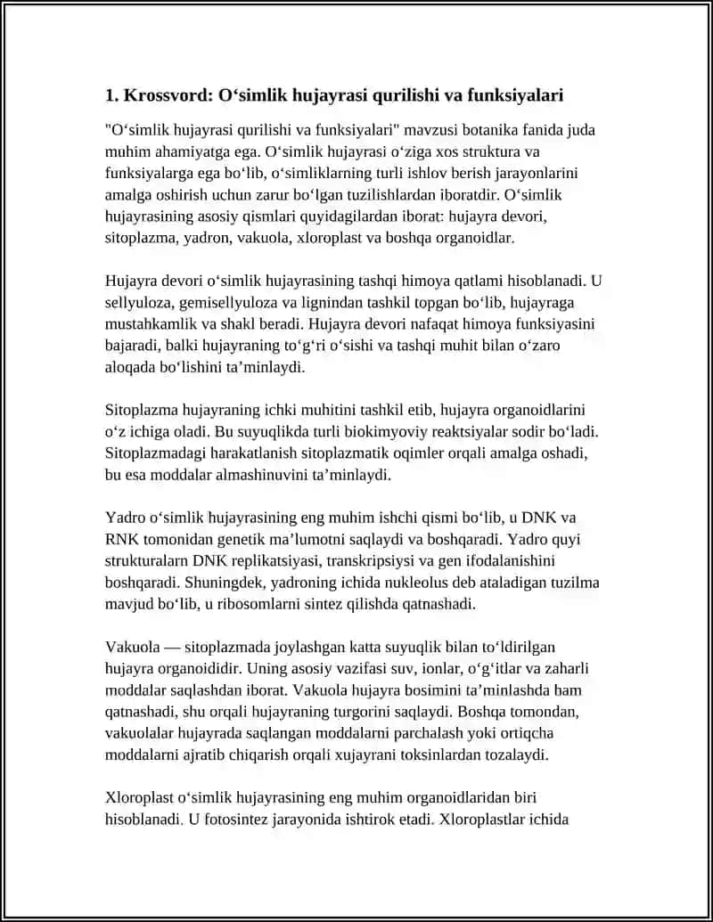 BOTANIKA FANI BOʻYICHA OʻYINLI MASHQLAR KRASSVORD VA JADVALLI TOPSHIRIQLAR TAYYORLASH 3