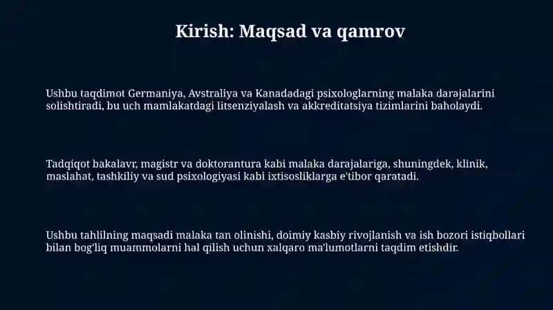Germaniya, Avstraliya va Kanadadagi psixologlarning malaka darajalarini tahlil qilish 3