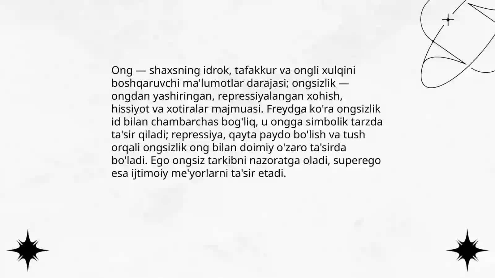 Ong va ongsizlik. Ong patologiyasi. Freydning psixoanaliz ta'limoti 3