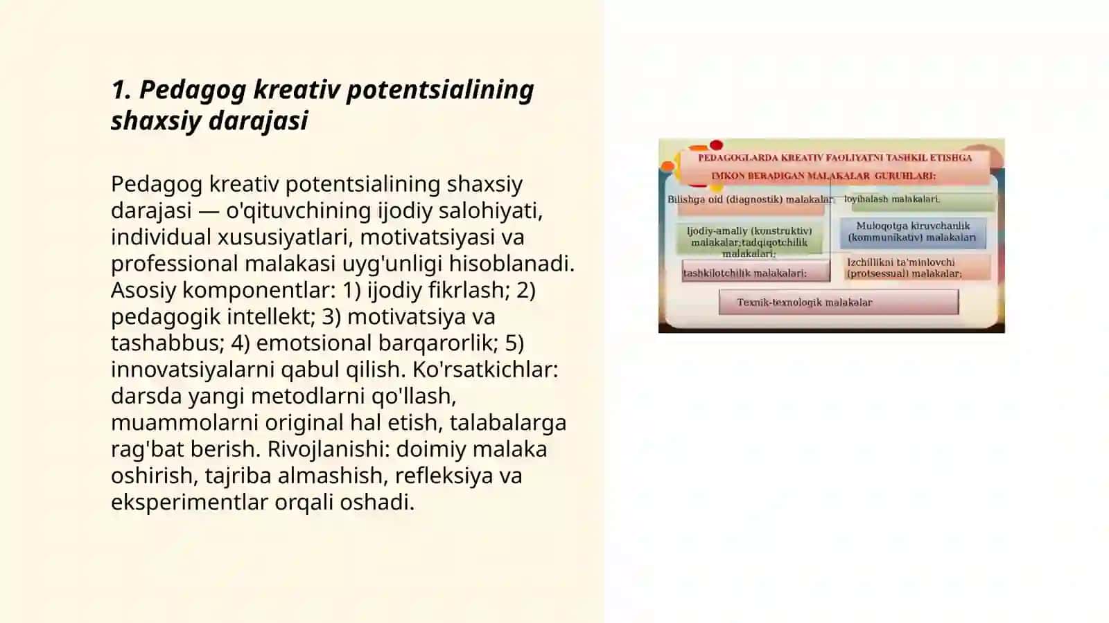 Pedagog kreativ potentsialining shaxsiy darajasi 3