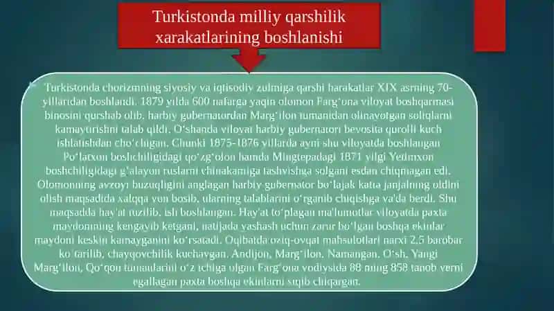 XIX asrning 70 – 90-yillarida Turkiston o‘lkasida xalq harakatlari 3