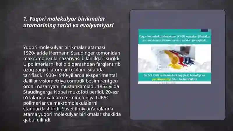 Yuqori molekulyar birikmalar kimyosining rivojlanish tarixi 3