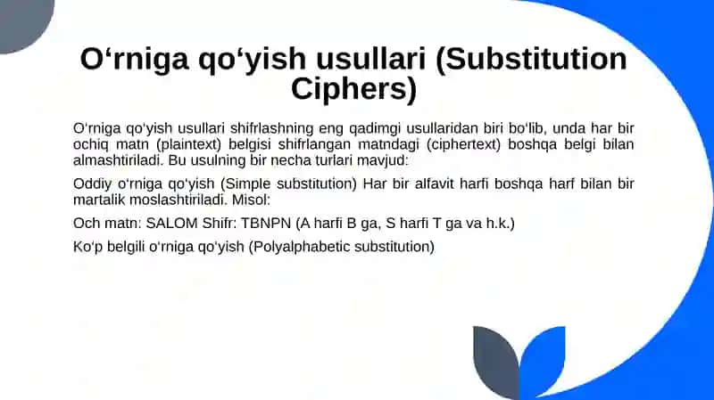 O‘rniga qo’yish usullarini chastotalar usuli asosida tahlil etish. 3