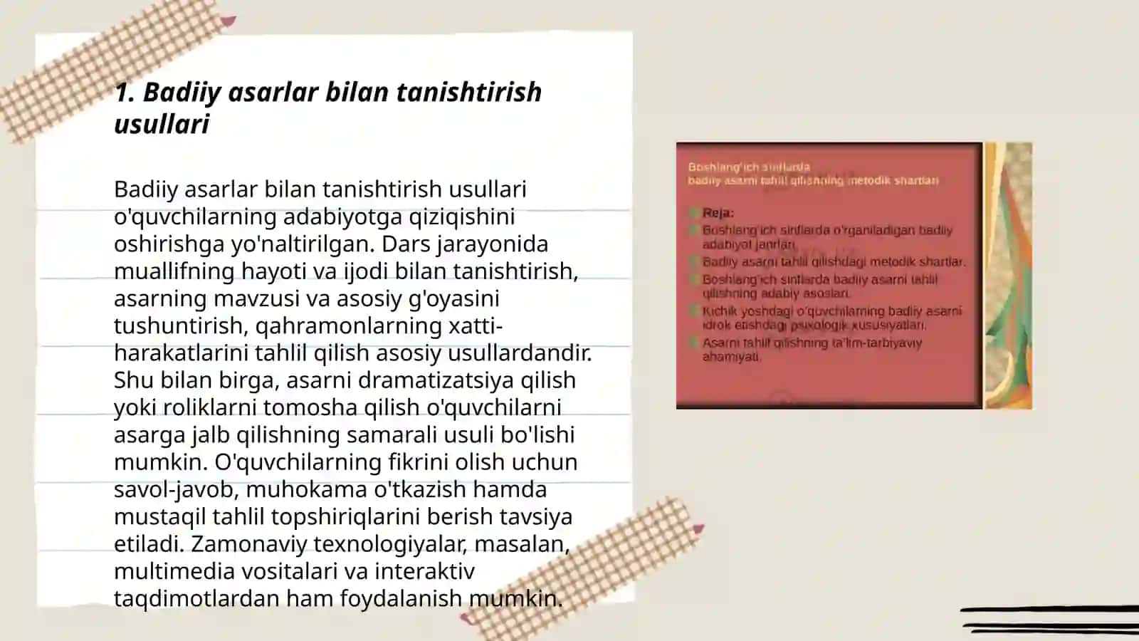 Badiiy asarlar bilan tanishtirish usullari 3