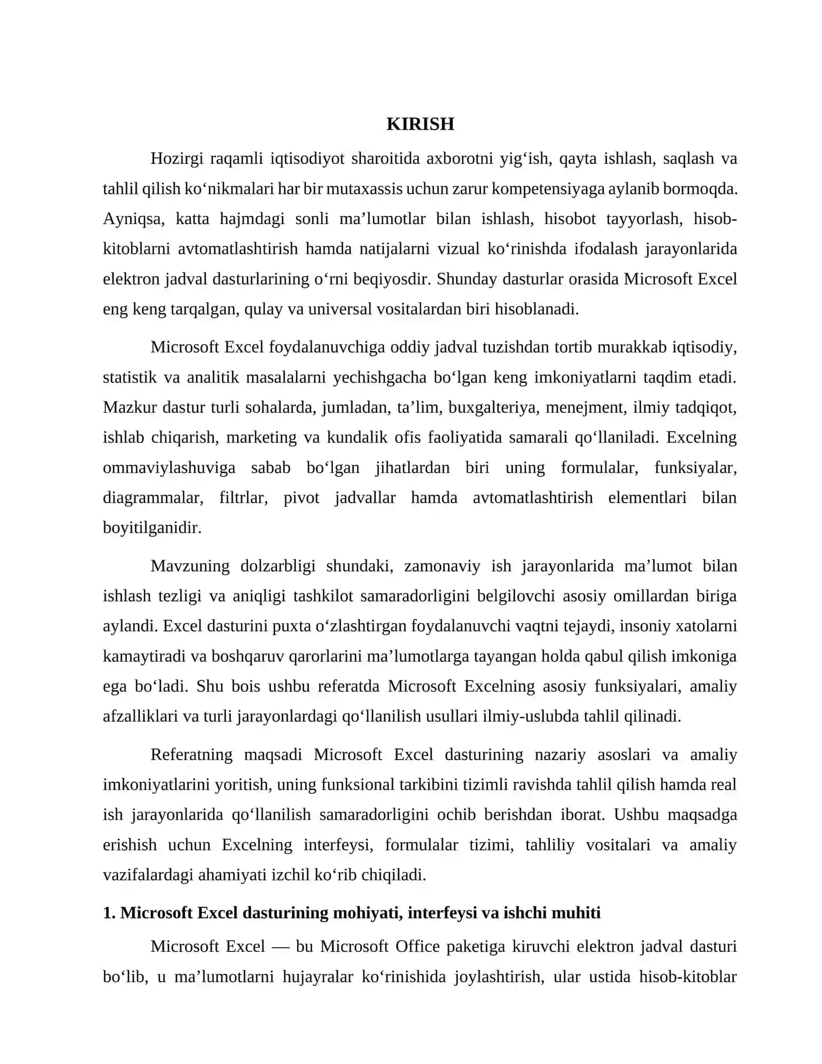 MICROSOFT EXCEL: ASOSIY FUNKSIYALARI VA AMALIY QO'LLANILISHI 3