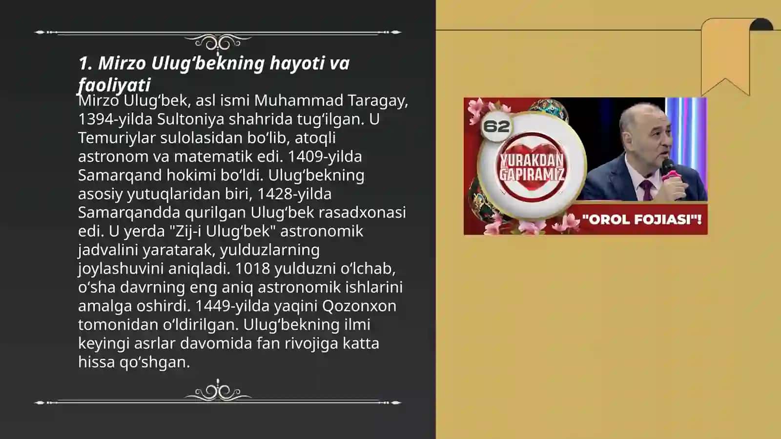 "Mirzo Ulugʻbekning Hayoti va Faoliyati" 3