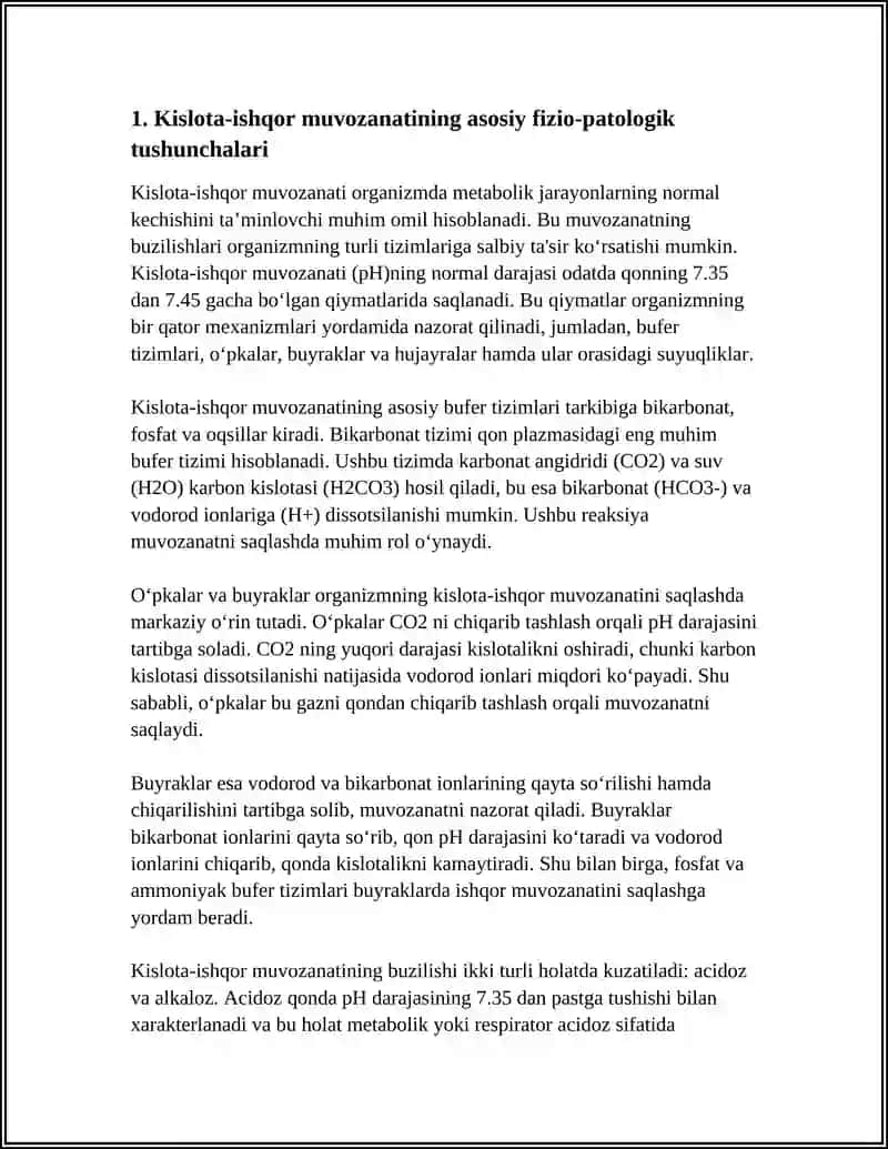 Kislota-ishqor muvozanatining patofiziologiyasi 3