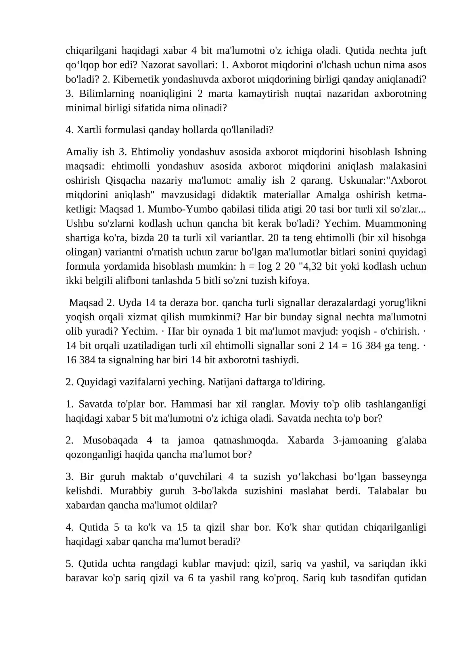 Axborot miqdori varianti 1. Xabardagi axborot miqdorini aniqlash 3