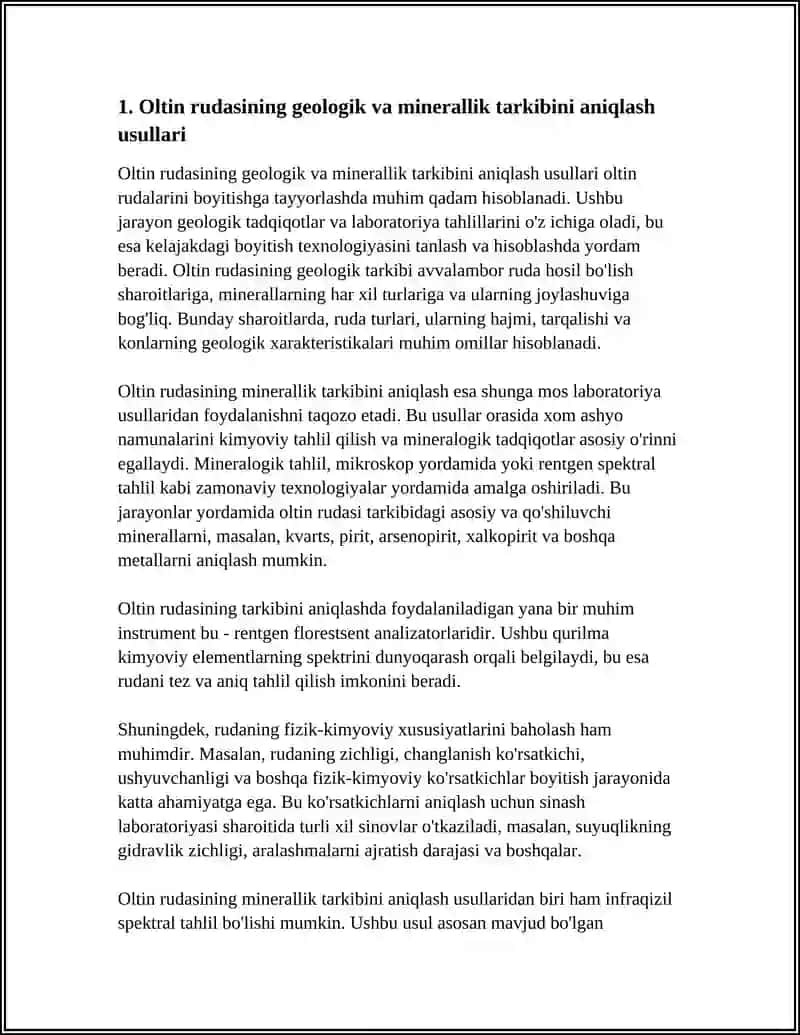 Oltin Rudalarini Boyitishga Tayyorlash Texnologiyasini Tanlash va Hisoblash 3