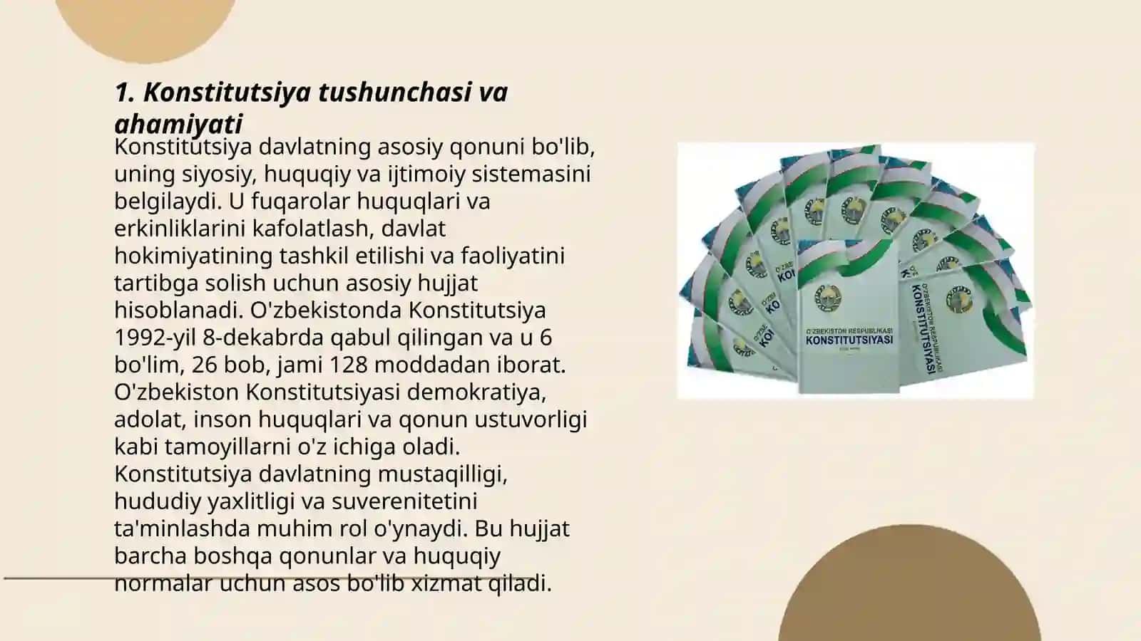 Konstitutsiya va davlat, konstitutsiyaning prinsiplari va xususiyatlari, konstitutsiyaning turlari 3