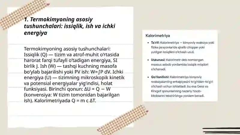 Termokimyo,Gess qonuni va Kirxgoff qonuni,Kalorimetriya 3
