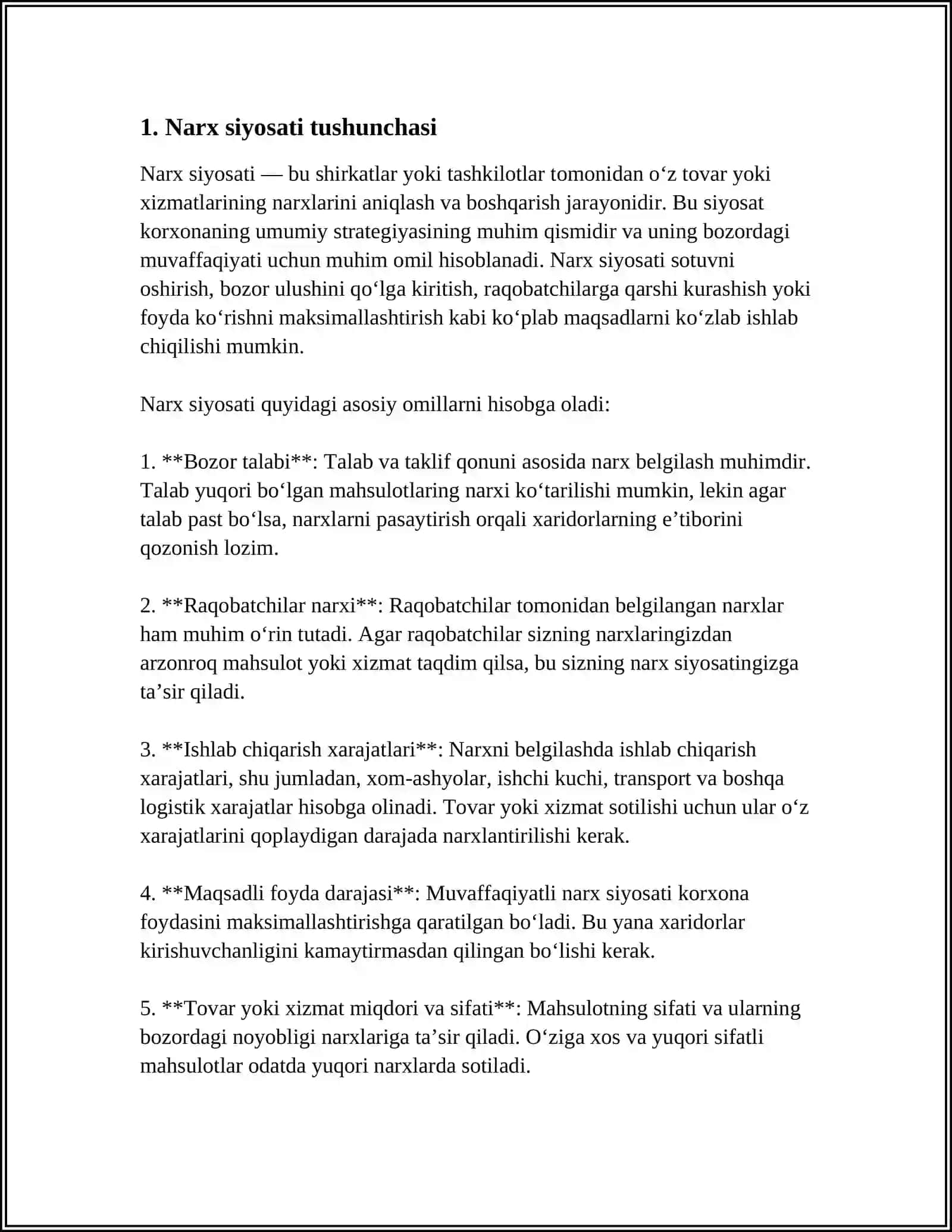 NARX SIYOSATI VA NARX STRATEGIYALARI 3