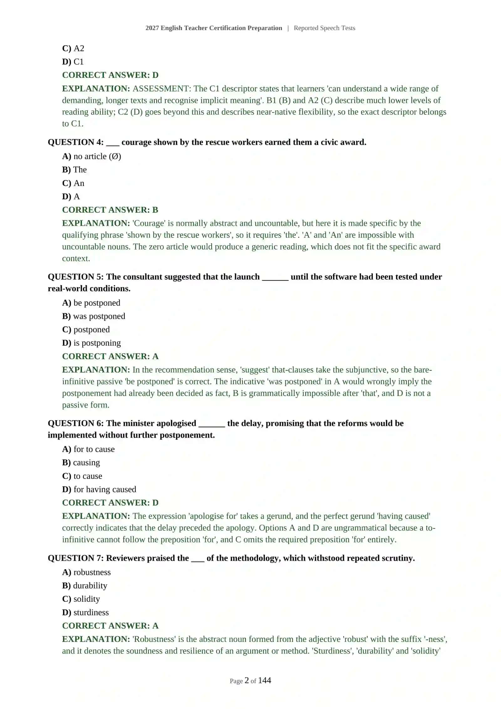 2027 English Teacher Certification Preparation | Reported Speech Tests 3