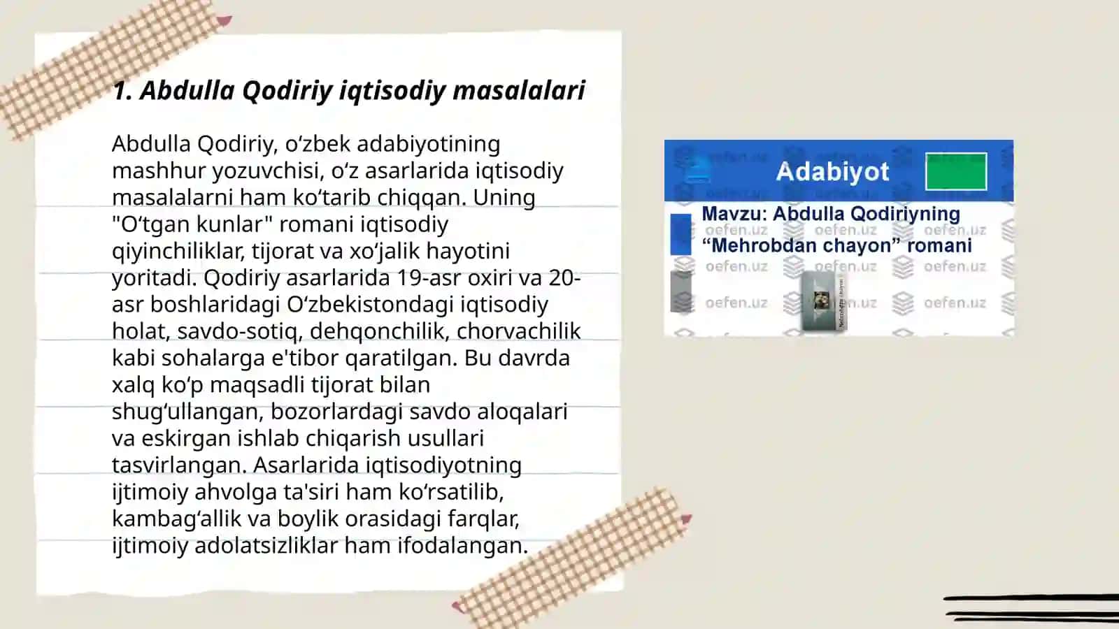 Abdulla Qodiriy "Mehrobdan chayon" 3