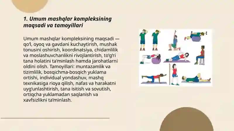 Umum rivojlantiruvchi mashqlar kompleksi (qo'l, oyoq, gavda uchun). 3