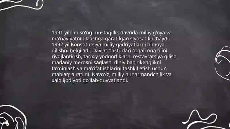 Mustaqillik yillarda Oʻzbekistonda maʼnaviy va madaniy taraqqiyot 3