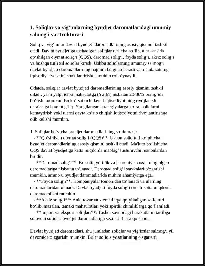SOLIQLAR VA YIGʻIMLARNING BYUDJET DAROMATLARIDAGI SALMOG'I HAMDA ULARNING O'ZGARISH DINAMIKASI 3