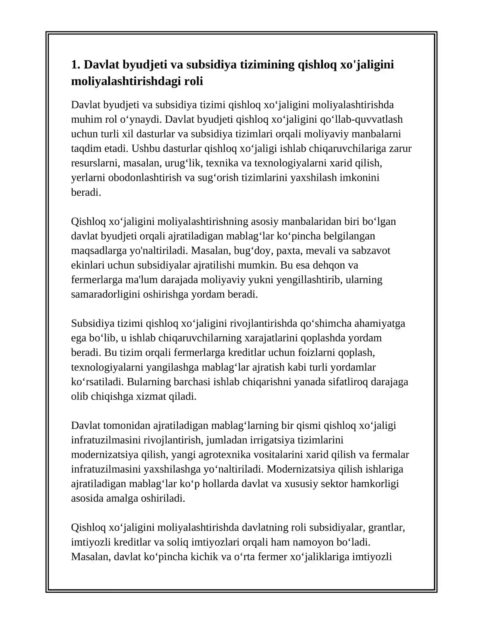 QISHLOQ XOʻJALIGINI MOLIYALASHTIRISHNING MANBALARI VA ULARDAN SAMARALI FOYDALANISH 3