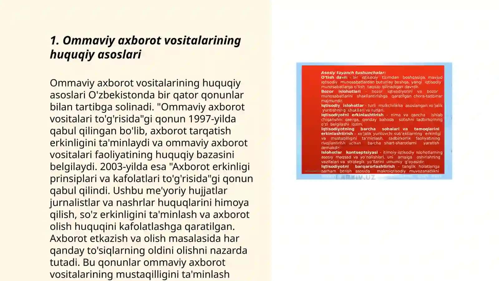 O'zbekiston Respublikasida ommaviy axborot vositalarining faoliyati (o'zgrish va muammolar) 3