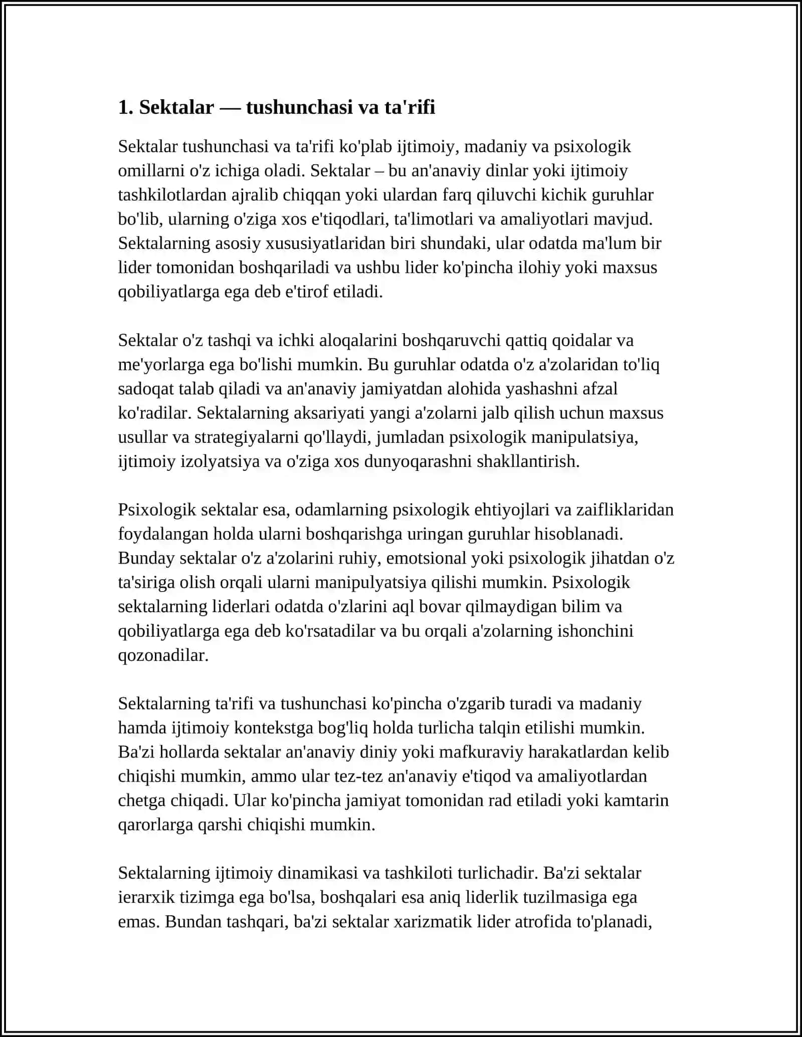SEKTALAR. PSIXOLOGIK SEKTALAR VA ULARNING BIR-BIRIDAN FARQI 3