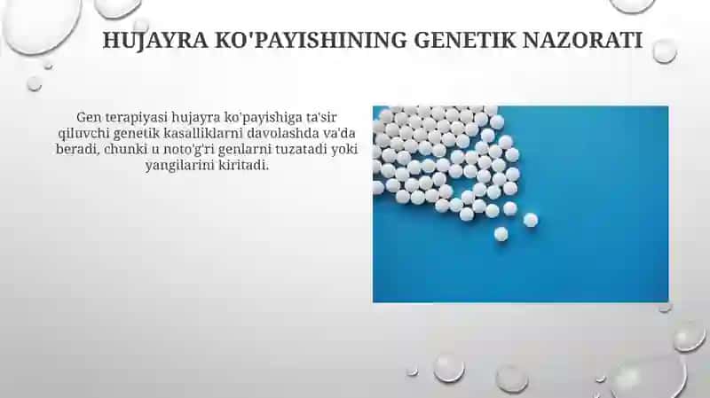 Hujayra prolifatetsiyasi muomalari tibbiyotda roli Genetikadan taqdimot 3