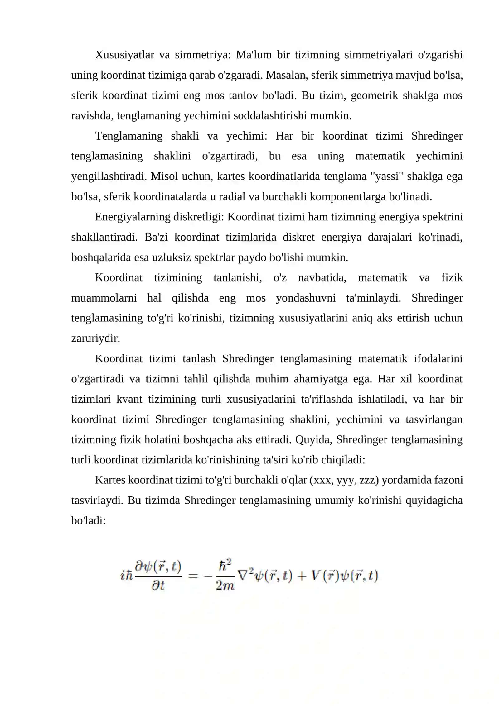 Shredinger tenglamasi turlari va koordinat sistemalari 3